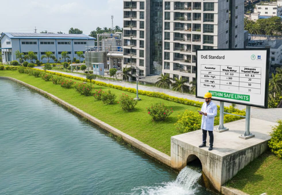 DoE-compliant wastewater treatment plant discharging treated water using Johkasou STP technology in Bangladesh