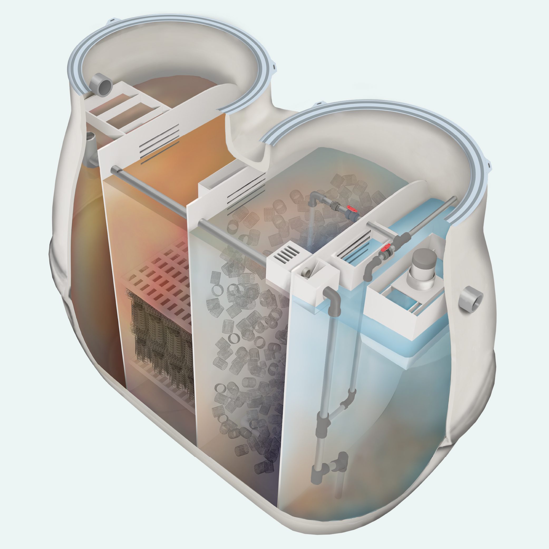 Capsule-type packaged sewage treatment plant cut model using Johkasou technology for decentralized wastewater treatment in Bangladesh
